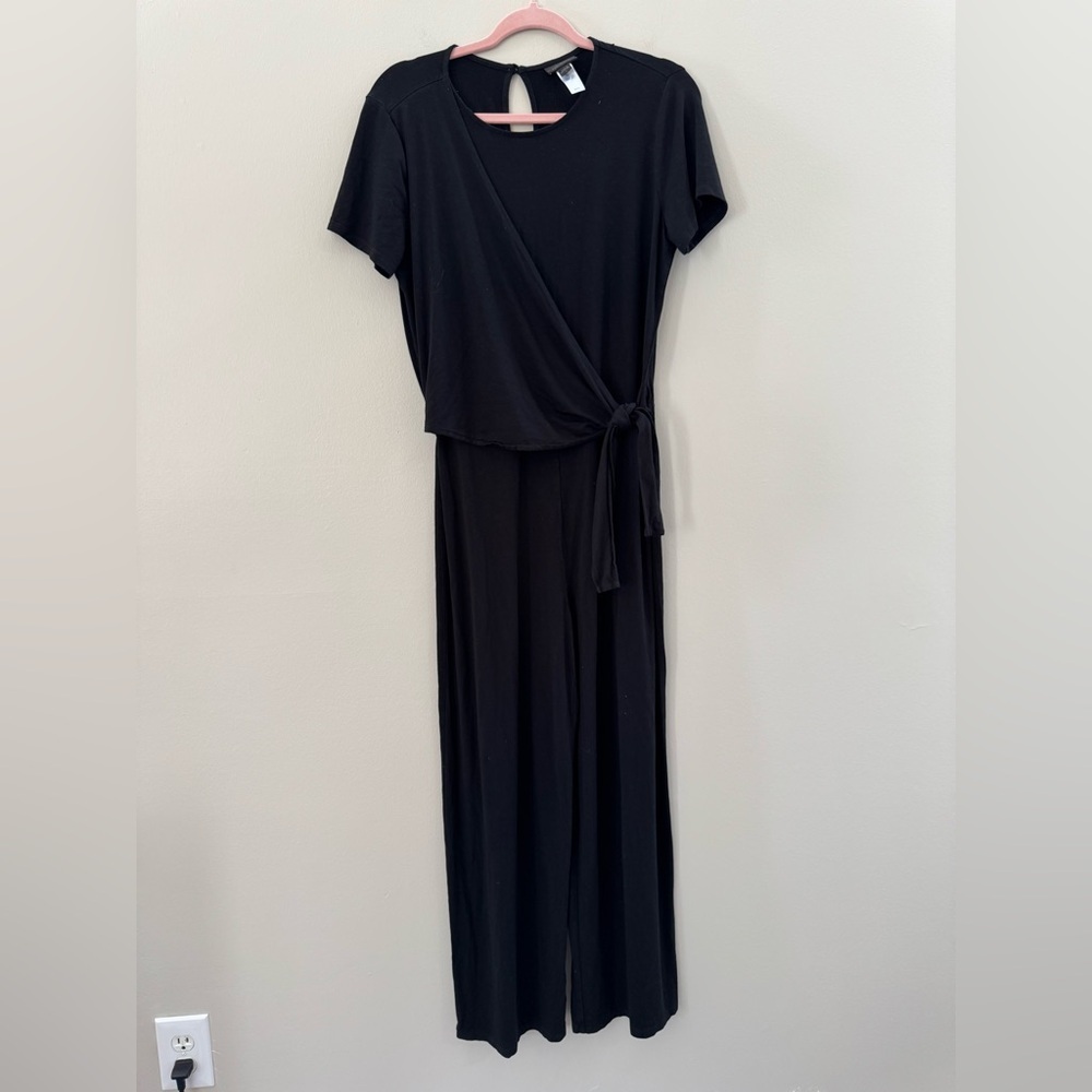 J Jill Wearever Black Side Tie Romper Wide Leg Short Sleeve Small - Picture 2 of 7